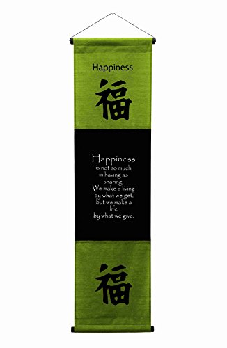 Large Cotton Scroll Inspirational Quotes Wall Hangings Happiness Wall Decor Art Affirmation Motivational Banner (Green Dark Lime)