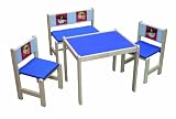 roba 50718 - Sitzgruppe Pirat, Massivholz natur, Tischplatte melamin blau beschichtet, Sitzfl&auml;chen gepolstert, R&uuml;ckenlehne mit Stoff bespannt, bestehend aus Kindertisch, Bank und 2 St&uuml;hlen