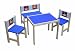 roba 50718 - Sitzgruppe Pirat, Massivholz natur, Tischplatte melamin blau beschichtet, Sitzfl&auml;chen gepolstert, R&uuml;ckenlehne mit Stoff bespannt, bestehend aus Kindertisch, Bank und 2 St&uuml;hlen