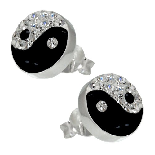 Vinani Damen-Ohrstecker Kreis Ying Yang schwarz wei&szlig;e Zirkonia Sterling Silber 925 Jing Ja Preisvergleich