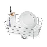 simplehuman Dish Rack, Slim, with Bamboo Knife Block, Stainless Steel by Simplehuman