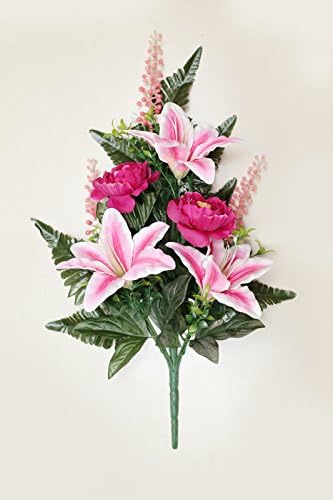 FAK Artificial Flower Mixed Semi Flower Bush Lily Cemellia Rose Boston Fern Red