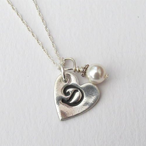 Personalized Silver Heart Neckace With Pearl