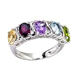Sterling Silver S Design Multi-Gemstone Ring - 7