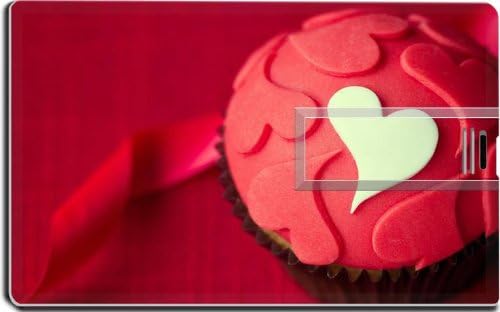 Heart Shapes Red Cupcake Dessert 16G USB Flash Drive 2.0 Memory Stick MSD USB Credit Card Size Customized Support Services Ready Windows Mac Storage External