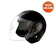 HCI-20 Black Open Face Motorcycle/Scooter Helmet with Clear Flip Visor (Large)