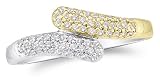14K White and Yellow Two Tone Gold Diamond Cross Over Wedding , Anniversary OR Fashion Right Hand Ring Band - w/ Micro Pave Set Round Diamonds - (1/4 cttw)