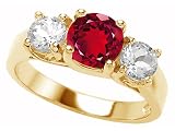 2.35 cts 925 Sterling Silver 14K Yellow Gold Plated Lab Created Round Ruby Engagement Ring