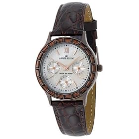 AK Anne Klein Women's Swarovski® Crystal Accented Brown Ion-Plated Watch with a Brown Leather Strap #10-8238BMBN