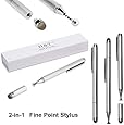 H&T(TM) Second Generation Fine Point Stylus with Two Tip [2 in 1] for Ipad, Ipad Air, Ipad Mini, Iphone, Samsung Galaxy, Nexus, Lg G Pad, HTC and Other Touch Screen Devices (Silver)