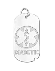 Sterling Silver Dog Tag Diabetic ID Charm or Pendant - Available In 4 Sizes