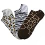 LEOPARD GIRAFFE ZEBRA 3 PAIR NO SHOW PED SOCKS