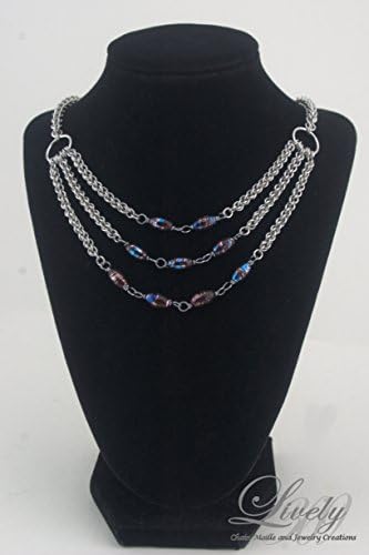 Layered Necklace with Purple Blue Silver and Gold Color Beads