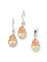 Sterling Silver Champagne CZ Earrings and Pendant Set. Metal Wt- 4.65g