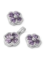 Sterling Silver Sets With Cubic Zirconia - Plumeria