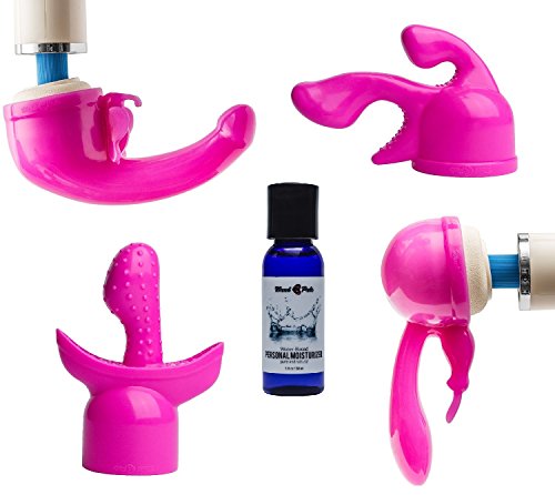 Bundle 4 Wand Pals Silicone Magic Wand Massager Attachments G-Spot Tri-Spot Butterfly Bliss Tip & Rabbit Bliss with Wand Pals Premium Lubricant