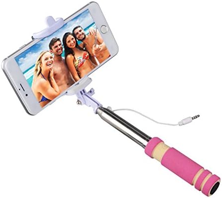 SideTech Self-portrait Extendable Selfie Stick with built-in Remote Shutter and adjustable holder for all smartphones (Mini Pink, Battery Free)