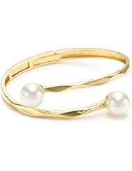 Majorica 2/12mm Round Pearls on Ripple Bangle Bracelet