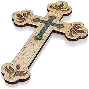 Tierra Santa Ltd. Wall Wood Cross Vintage Jerusalem Gemstones Antique Style Decor 13"