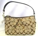 Authentic Coach Pleated Signature Top Handle Handbag 43528 Khaki/Mahogany