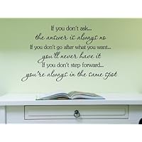 If you don't ask, the answer is always no. If you don't go after what you want, you'll never have it. If you don't step forward, you're always in the same spot. Vinyl wall art Inspirational quotes and saying home decor decal sticker steamss