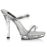 Women's 5 Inch Stiletto Heel Two-Band Platform Slide With Rhinestone