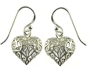Silver Ladies Filigree Open Heart Hook Wire Earrings