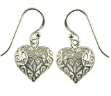Silver Ladies Filigree Open Heart Hook Wire Earrings