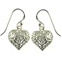 Silver Ladies Filigree Open Heart Hook Wire Earrings
