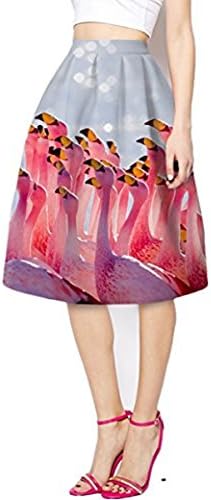 Hurama Women's 3d Printed A-Line High Waist Midi Skirt Flamingo M
