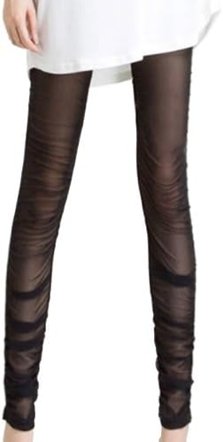 Melody Women Sexy Mesh Inset Ankle Length Footless Pantyhose Legging Tregging Tight Pant Skinny Slim FFL136 Black(Fits S to M)One Size