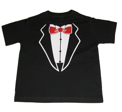Riverstone Goods Black Red Tie Tuxedo Tux Toddler Kid’s Short Sleeve T-Shirt