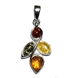 Certified Genuine Multicolor Amber and Sterling Silver Leaf Pendant