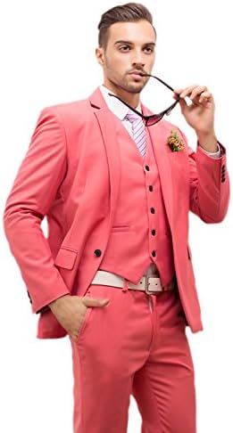 POSHAWN Men's Slim Fit Notch Lapel Three Piece Suit Set Medium