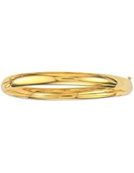 14K Yellow Gold 07" 6.0mm Plain Polish Round Domed Classic Bangle With Clasp