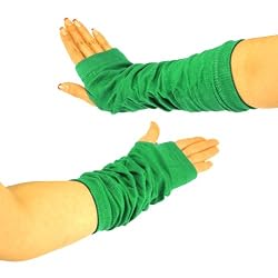 Cotton Slouch Arm Warmer Fingerless Long Gloves Green
