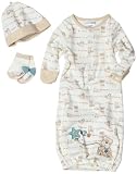 Vitamins Baby Baby Girls Newborn Cute Bear 3 Piece Gown Set, Ivory/Khaki, 0-6 Months