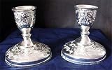 Persian Handicrafts Pair Silvertone Candle Holders Holly & Berry Design