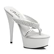 6 Inch Platform Rhinestone Shoes Sexy High Heel Sandals Thongs Slides White
