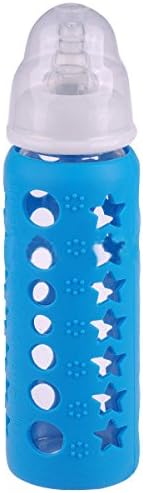 KK 100 Glass Baby Feeding Milk Bottle Cover Bottle Sleeve Silicone Cover Protect Insulating (8.45 oz, Blue)