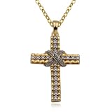 18k Yellow Gold Plated Sterling Silver Genuine Diamond Accent Cross Pendant, 18