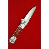 8.5" Wood Handle Spring Assist Stiletto Pocket Folding Knife