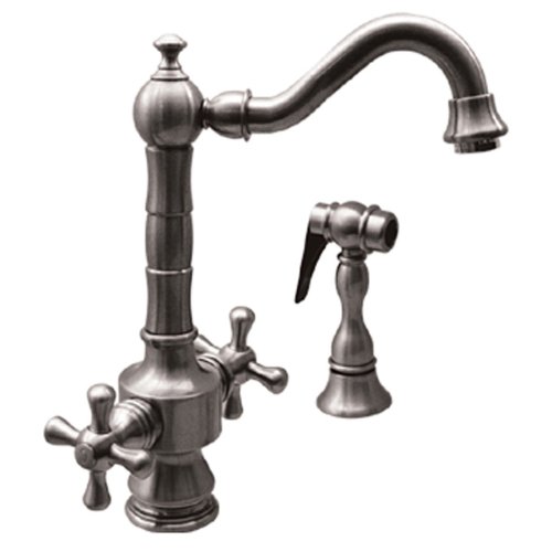 WHKSDTCR38204ACO 2Handle Bar Faucet with Side Sprayer in Antique