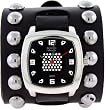 Dots Square Black Dial Numbered Extra Wide Black Leather Band Wrist Watch