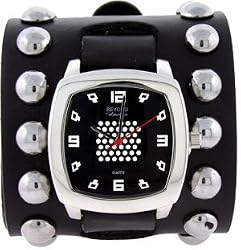 Dots Square Black Dial Numbered Extra Wide Black Leather Band Wrist Watch