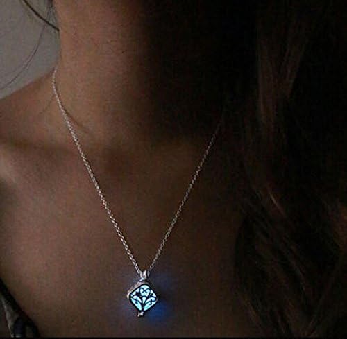 Women's Glow in the Dark Hollow Cube Square Pendant Luminous Statement Chocker Necklace Cube Little Mermaid's Teardrop #Luckydoll (1xBlue)
