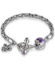 Sterling Silver This sterling silver Sara Blaine bracelet features a beautiful 8 mm amethyst and a sterling silver fleur de lis charm.