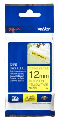 Brother Extra Strength Tape, Retail Packaging, 1/2 Inch, Black on Yellow (TZeS631) - Retail Packaging On Sale