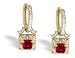 14K Yellow Gold Genuine Square Ruby and Diamond Lever Back Earrings