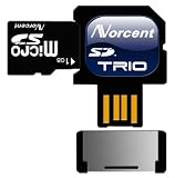 Norcent SDT1GB 1GB Micro SD Trio (MicroSD Card, SD Adapter, USB Connector)